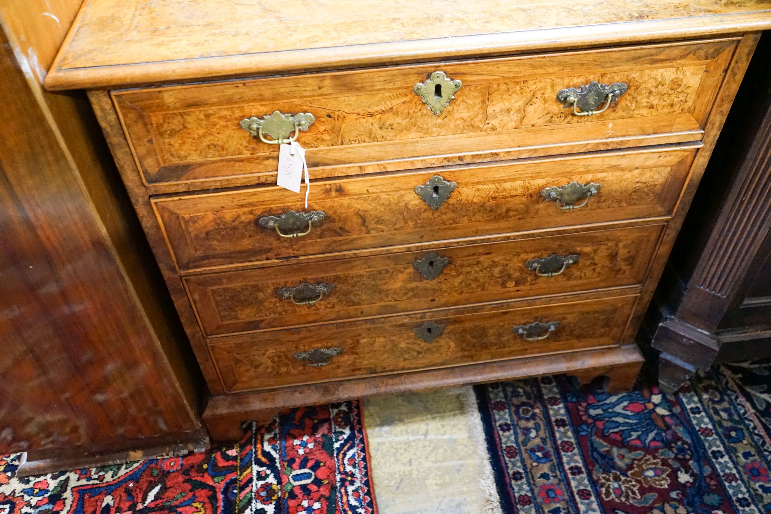 An 18th century burr walnut, banded and inlaid chest, possibly Dutch